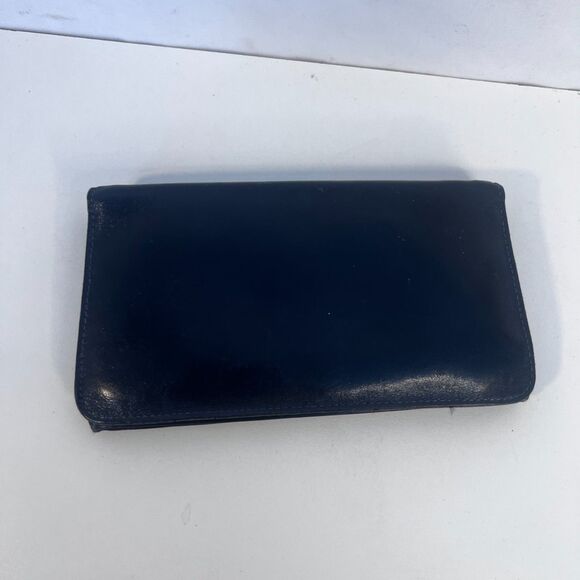 Bosca Leather Snap Top Foldover Pouch Wallet VTG Full Grain Hide Black/Blue - Picture 3 of 9